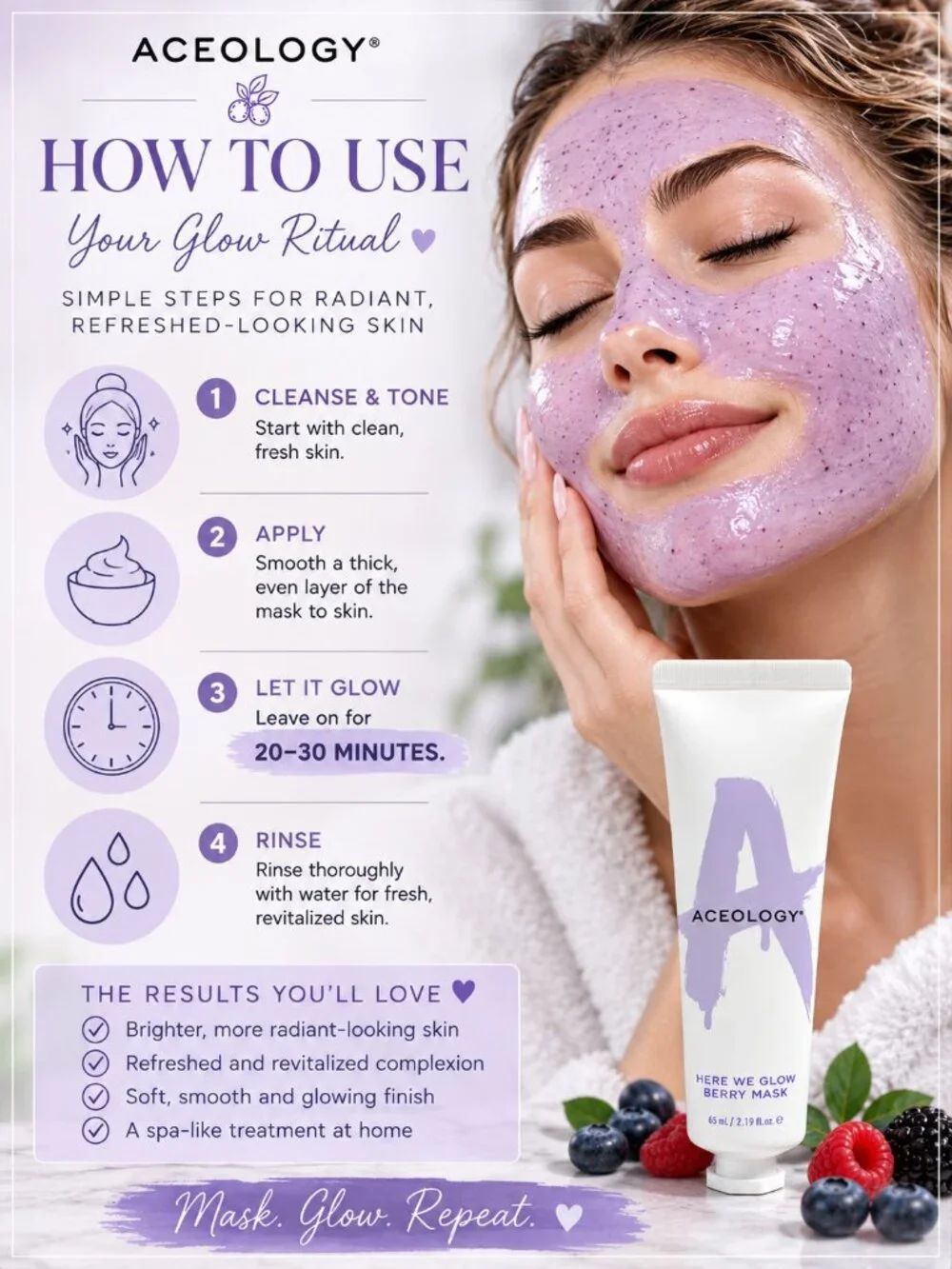Aceology Here We Glow Berry Mask 2.19 oz 65mL Brightening Face Mask